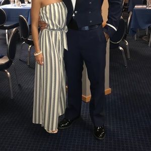 Strapless ivory/navy jumpsuit